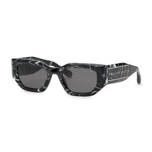 Philipp Plein Sunglasses Geometric Full Rim, Marbled Black Frame and Grey Lens